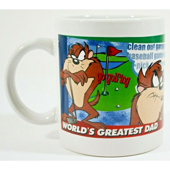 Looney Tunes Tazmanian Devil World's Greatest Dad Coffee Mug Cup Golf 3.75" - Picture 3 of 7